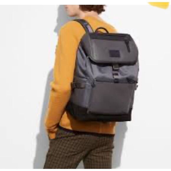 Coach grey leather black suede manhatten rucksack backpack - Picture 1 of 12